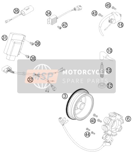 KTM 250 EXC Europe 2008 Ontbrandingssysteem voor een 2008 KTM 250 EXC Europe