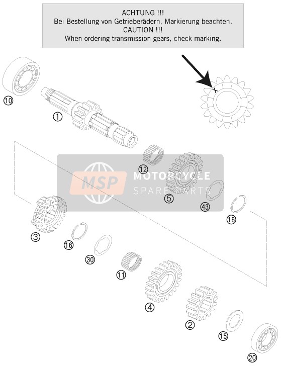 KTM 250 EXC Europe 2008 Transmisión I - Eje principal para un 2008 KTM 250 EXC Europe