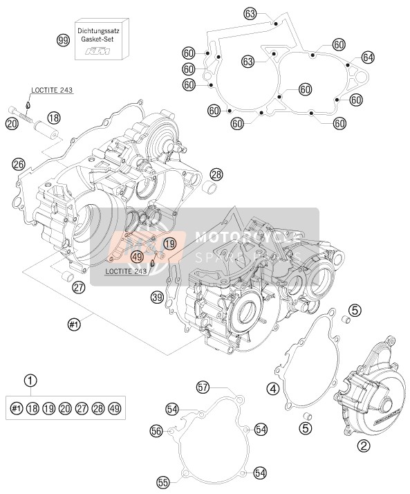 KTM 250 EXC Australia 2010 MOTORGEHÄUSE für ein 2010 KTM 250 EXC Australia