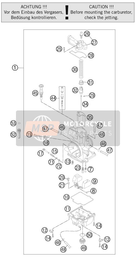 KTM 250 EXC Europe 2012 Carburettor for a 2012 KTM 250 EXC Europe