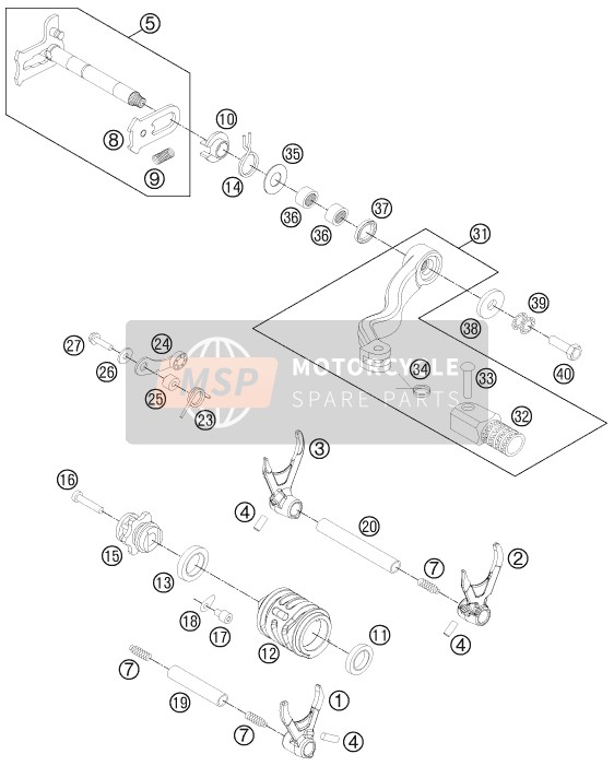 KTM 250 EXC Australia 2012 Mécanisme de changement de vitesse pour un 2012 KTM 250 EXC Australia