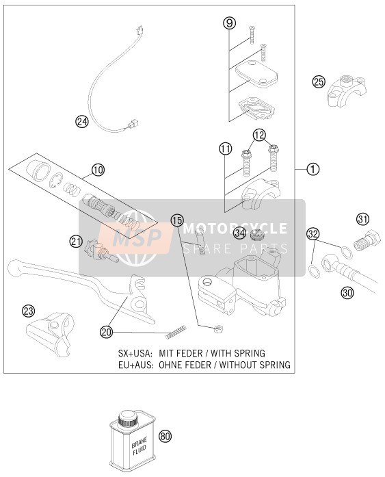 KTM 250 EXC Australia 2013 Commande de frein avant pour un 2013 KTM 250 EXC Australia