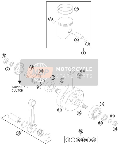 KTM 250 EXC Europe 2015 Crankshaft, Piston for a 2015 KTM 250 EXC Europe
