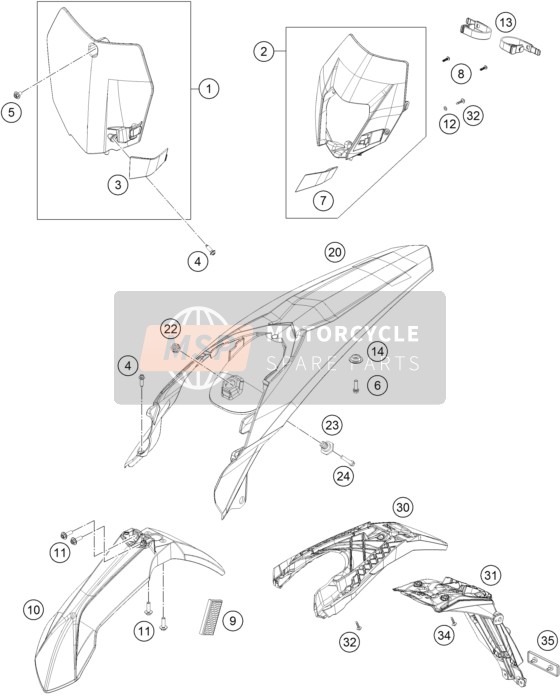 KTM 250 EXC Europe 2016 Mask, Fenders for a 2016 KTM 250 EXC Europe