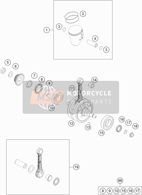 KTM 250 EXC Europe 2017 Crankshaft, Piston for a 2017 KTM 250 EXC Europe