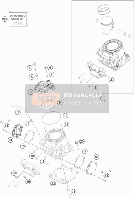 KTM 250 EXC Europe 2017 Cylinder, Cylinder Head for a 2017 KTM 250 EXC Europe