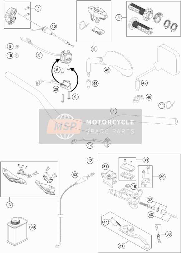 KTM 250 EXC Australia 2017 Handlebar, Controls for a 2017 KTM 250 EXC Australia