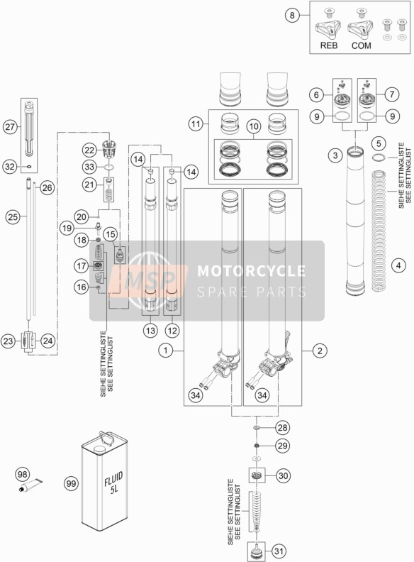 KTM 250 EXC Australia 2018 Fourche avant démontée pour un 2018 KTM 250 EXC Australia