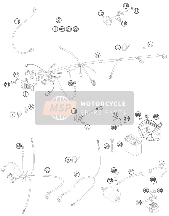 KTM 250 EXC E-STARTER Europe 2010 Arnés de cableado para un 2010 KTM 250 EXC E-STARTER Europe