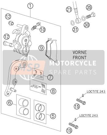 KTM 250 EXC FACTORY Europe 2005 Bremssattel vorne für ein 2005 KTM 250 EXC FACTORY Europe