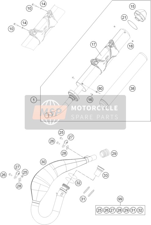 KTM 250 EXC FACTORY EDITION Europe 2015 Uitlaatsysteem voor een 2015 KTM 250 EXC FACTORY EDITION Europe