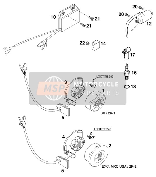 KTM 250 EXC M/O 13LT USA 1997 Sistema di accensione per un 1997 KTM 250 EXC M/O 13LT USA