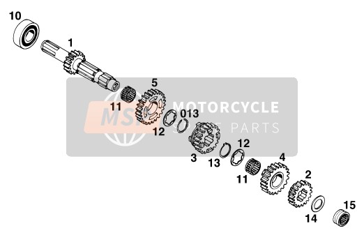 KTM 250 EXC M/O 13LT USA 1997 Transmission I - L'arbre principal pour un 1997 KTM 250 EXC M/O 13LT USA