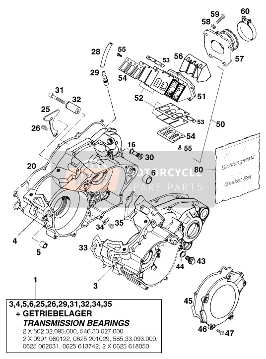 KTM 250 EXC M/O 13lt Brazil 1996 Engine Case for a 1996 KTM 250 EXC M/O 13lt Brazil