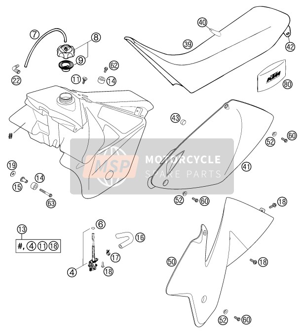 KTM 250 EXC RACING Australia 2002 TANK, SITZ für ein 2002 KTM 250 EXC RACING Australia