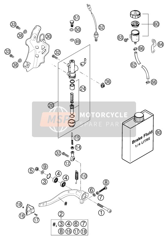 KTM 250 EXC RACING Europe 2003 Rear Brake Control for a 2003 KTM 250 EXC RACING Europe