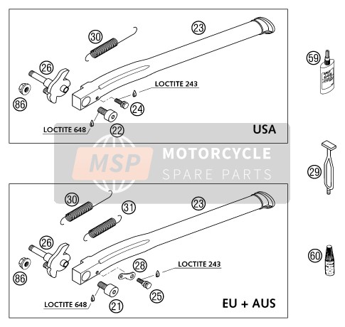 KTM 250 EXC RACING Europe 2003 SEITENSTÄNDER/STÄNDER MITTE für ein 2003 KTM 250 EXC RACING Europe