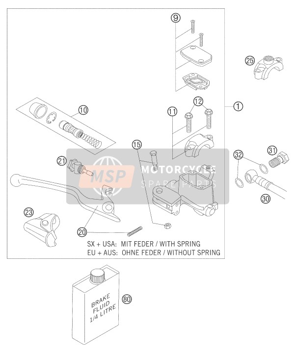 KTM 250 EXC RACING Australia 2005 Controllo del freno anteriore per un 2005 KTM 250 EXC RACING Australia