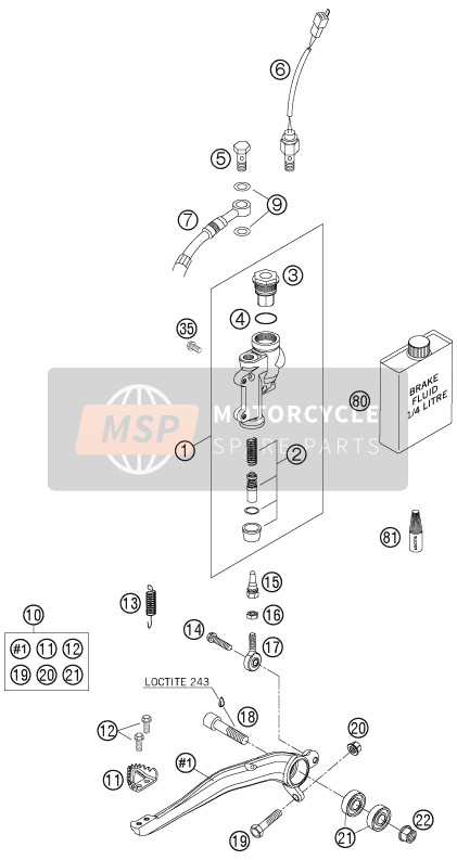 KTM 250 EXC RACING Australia 2005 Control de freno trasero para un 2005 KTM 250 EXC RACING Australia