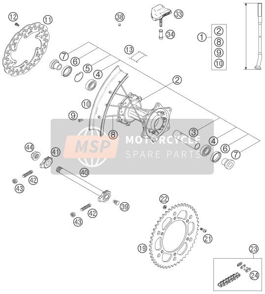 KTM 250 EXC RACING Europe 2006 Rueda trasera para un 2006 KTM 250 EXC RACING Europe