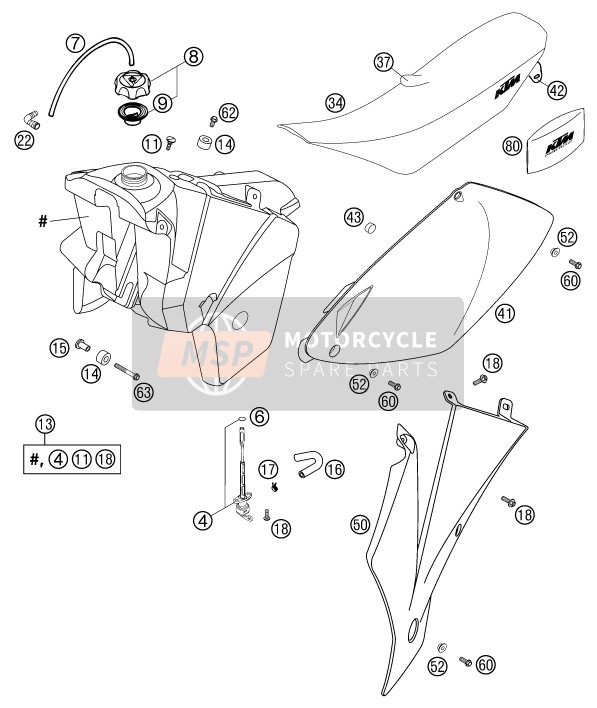 KTM 250 EXC RACING SIX DAYS Europe 2003 Tanque, Asiento para un 2003 KTM 250 EXC RACING SIX DAYS Europe