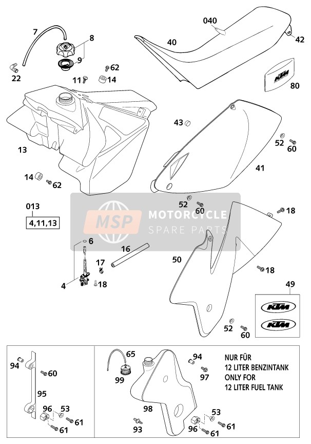 KTM 250 EXC SIX-DAYS Europe 2001 Tanque, Asiento para un 2001 KTM 250 EXC SIX-DAYS Europe