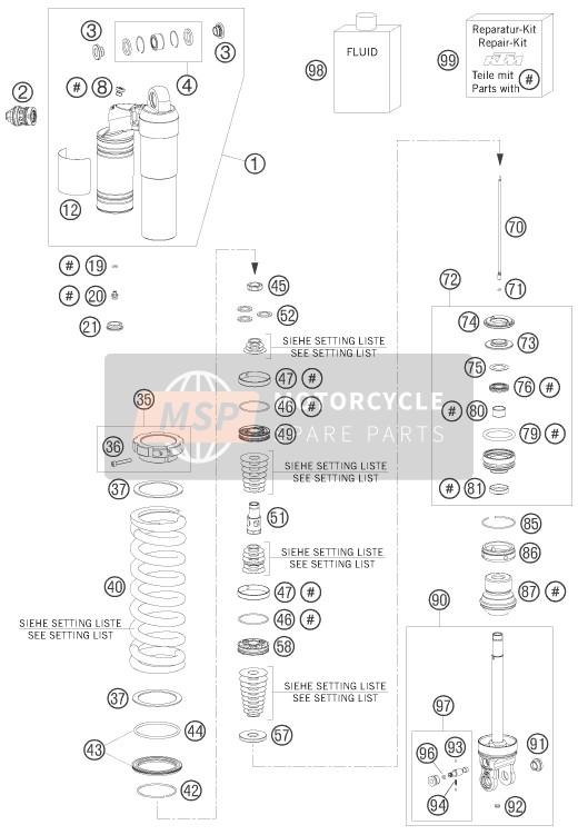 KTM 250 EXC SIX-DAYS Europe 2008 Shock Absorber Disassembled for a 2008 KTM 250 EXC SIX-DAYS Europe