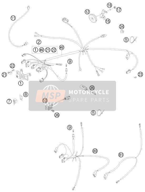KTM 250 EXC SIX-DAYS Europe 2010 Arnés de cableado para un 2010 KTM 250 EXC SIX-DAYS Europe