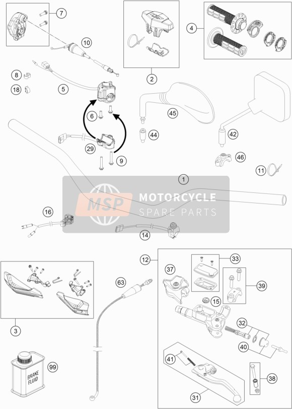 KTM 250 EXC SIX-DAYS Europe 2017 Stuur, Besturing voor een 2017 KTM 250 EXC SIX-DAYS Europe