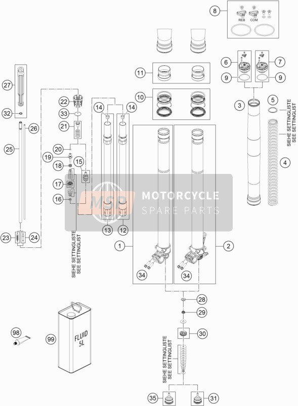 KTM 250 EXC Six Days TPI Europe 2019 Horquilla delantera desmontada para un 2019 KTM 250 EXC Six Days TPI Europe