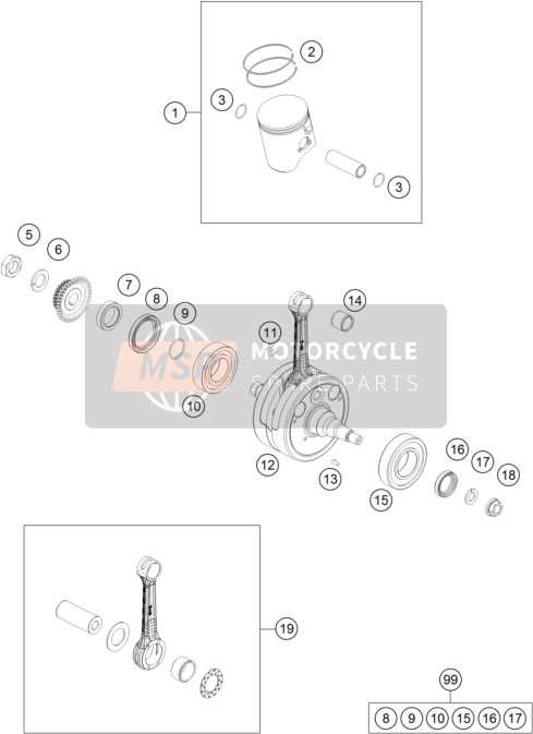 KTM 250 EXC Six Days TPI Europe 2020 Crankshaft, Piston for a 2020 KTM 250 EXC Six Days TPI Europe