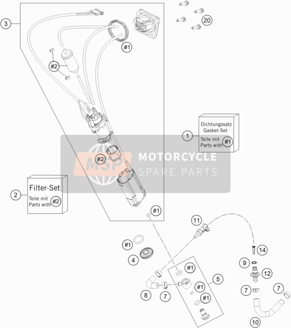 KTM 250 EXC Six Days TPI Europe 2020 Benzine pomp voor een 2020 KTM 250 EXC Six Days TPI Europe