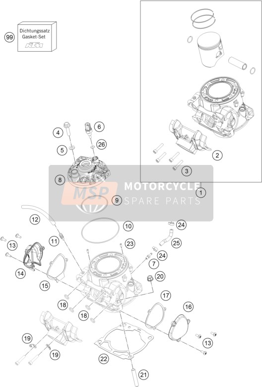 KTM 250 EXC TPI Europe 2018 Cylinder, Cylinder Head for a 2018 KTM 250 EXC TPI Europe