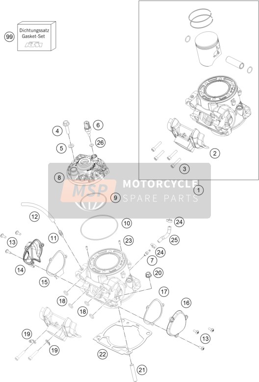 KTM 250 EXC TPI Europe 2018 Cilinder, Cilinderkop voor een 2018 KTM 250 EXC TPI Europe