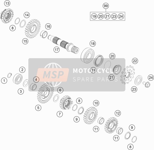 KTM 250 EXC TPI Europe 2018 Transmisión II - Eje contrario para un 2018 KTM 250 EXC TPI Europe