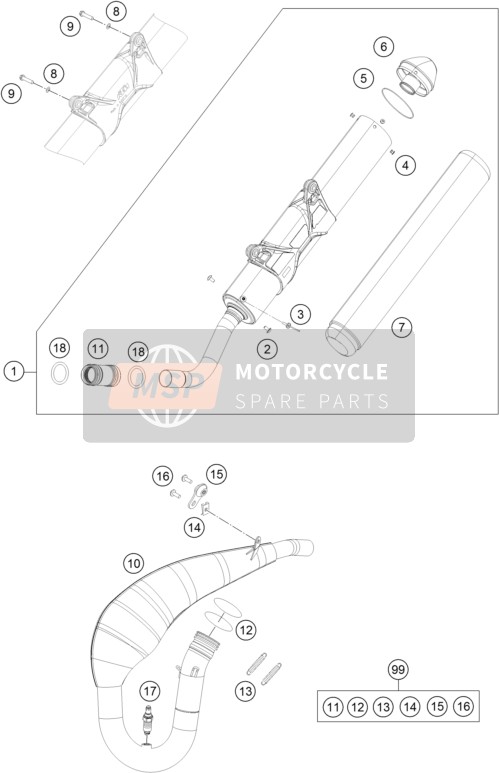 KTM 250 EXC TPI Europe 2019 Exhaust System for a 2019 KTM 250 EXC TPI Europe