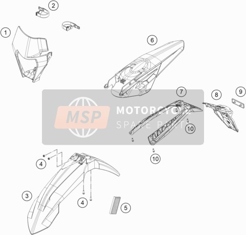 KTM 250 EXC TPI Europe 2020 Masker, Spatborden voor een 2020 KTM 250 EXC TPI Europe