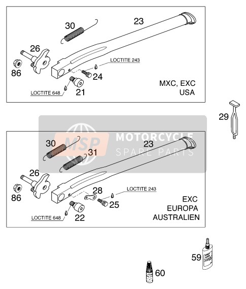 KTM 250 MXC USA 2001 Side / Centre Stand for a 2001 KTM 250 MXC USA
