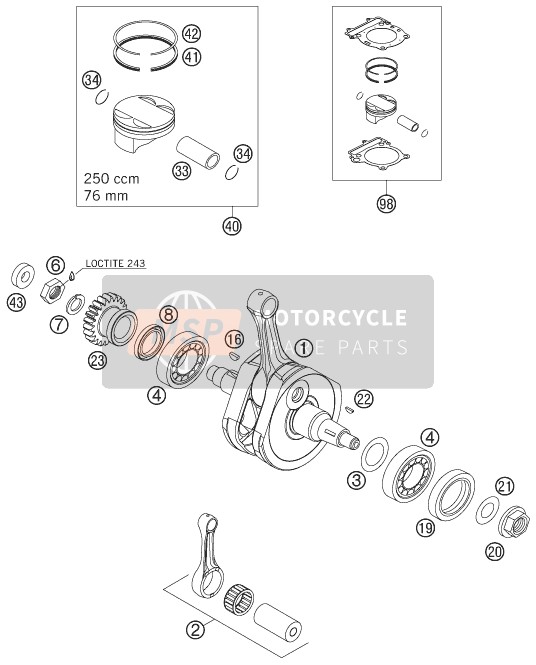 KTM 250 SX-F USA 2005 Kurbelwelle-Kolben für ein 2005 KTM 250 SX-F USA