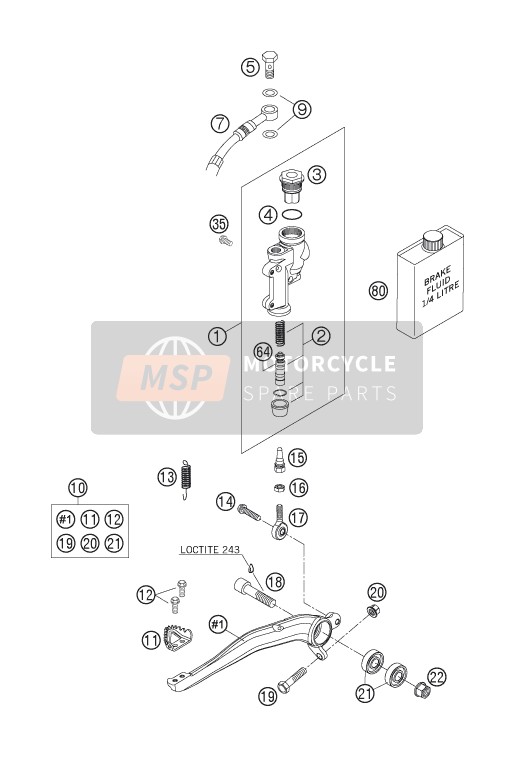 KTM 250 SX-F USA 2005 Controllo freno posteriore per un 2005 KTM 250 SX-F USA