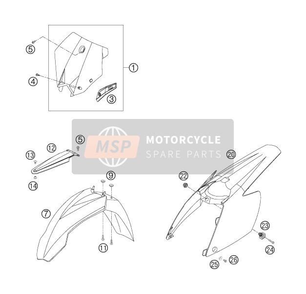 KTM 250 SX-F Europe 2006 Mask, Fenders for a 2006 KTM 250 SX-F Europe