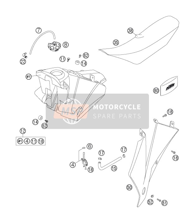 KTM 250 SX-F Europe 2006 Réservoir, Siège pour un 2006 KTM 250 SX-F Europe