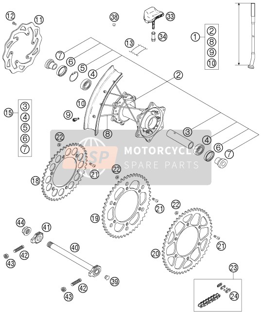 KTM 250 SX-F Europe 2007 Hinterrad für ein 2007 KTM 250 SX-F Europe