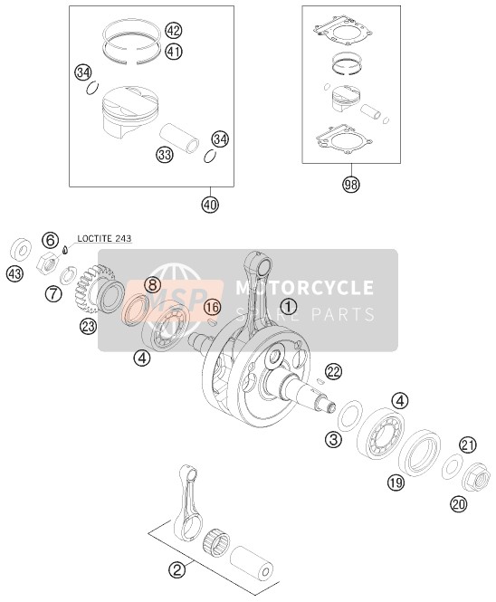 KTM 250 SX-F USA 2009 Cigüeñal, Pistón para un 2009 KTM 250 SX-F USA