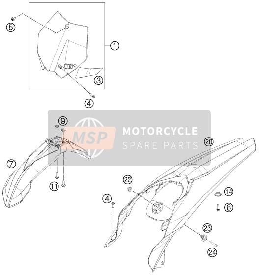 KTM 250 SX-F Europe 2011 Mask, Fenders for a 2011 KTM 250 SX-F Europe