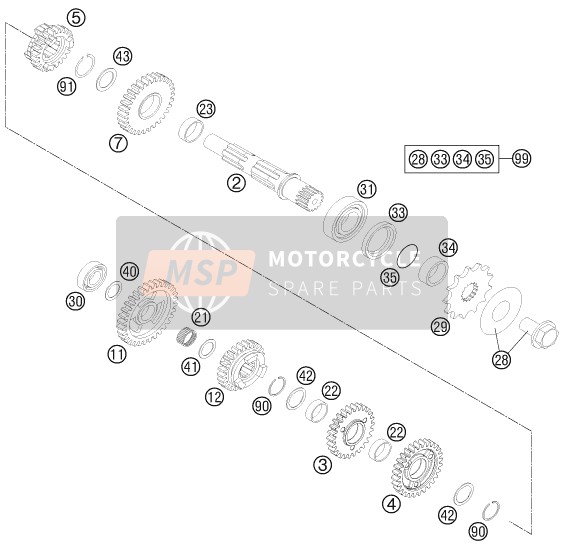 KTM 250 SX-F Europe 2011 Transmisión II - Eje contrario para un 2011 KTM 250 SX-F Europe