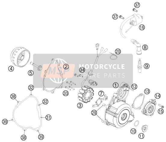 KTM 250 SX-F Europe 2012 Ontbrandingssysteem voor een 2012 KTM 250 SX-F Europe