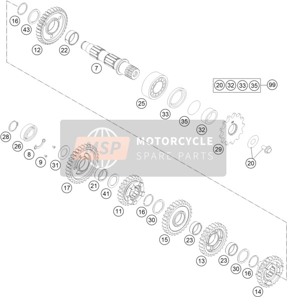 KTM 250 SX-F Europe 2013 Transmisión II - Eje contrario para un 2013 KTM 250 SX-F Europe