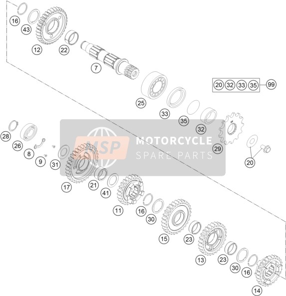 KTM 250 SX-F USA 2013 Transmisión II - Eje contrario para un 2013 KTM 250 SX-F USA