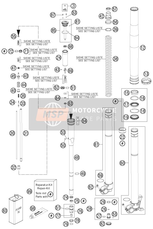 KTM 250 SX-F USA 2014 Forcella anteriore smontata per un 2014 KTM 250 SX-F USA